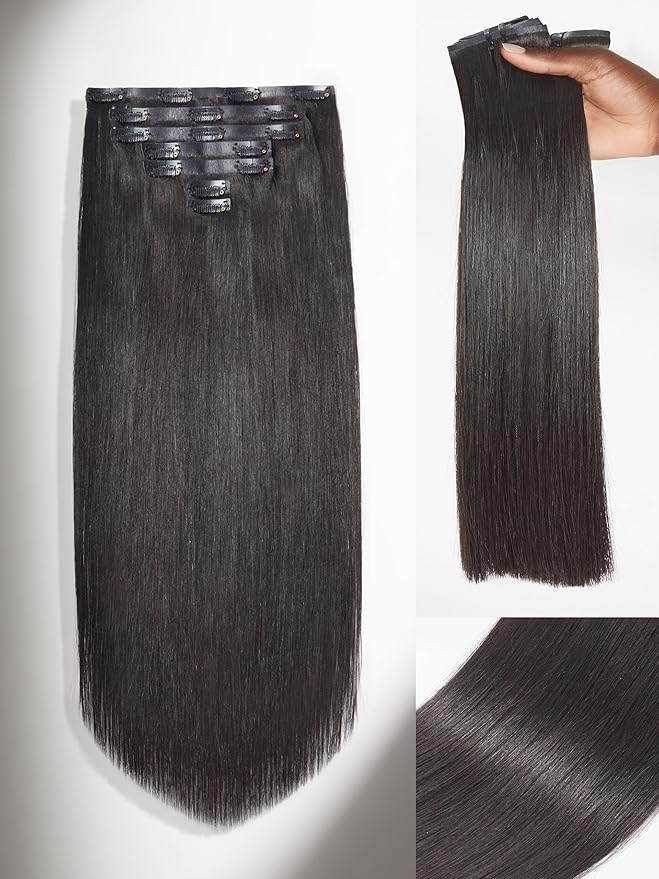 LUVME Silky Straight Clip in Hair Extensions Real Human Hair, 270g 14pcs 22 Inch Invisible PU Skin Weft Natural Brazilian Clip in Hair Extensions for Women