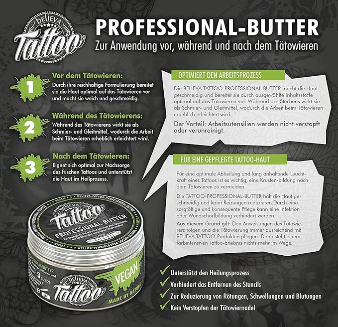 Aftercare Butter – Vegan Tattoo Care Balm for Moisturized & Nourished Skin – 8.45 oz