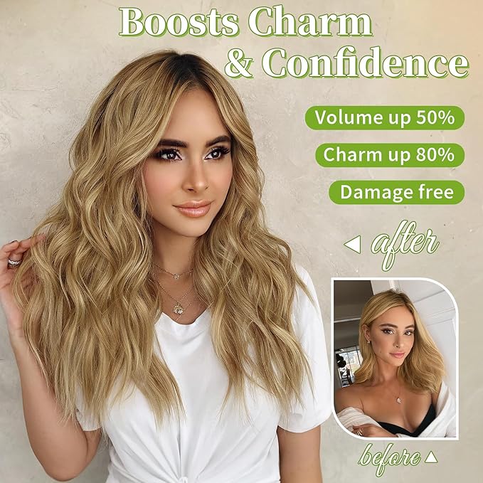 KooKaStyle Invisible Wire Hair Extensions with Transparent Headband Adjustable Size 4 Secure Clips Long Wavy Secret Wire Hairpiece 16 Inch 112#Honey Blonde for Women