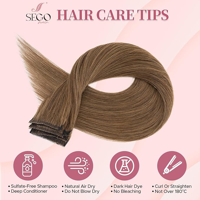 Clip in Hair Extensions Real Human Hair for Women, 22 Inch 47g 6pcs, Medium Brown, Straight - Highlight, Add Volume and Length for Daily Wear, Parties, Weddings