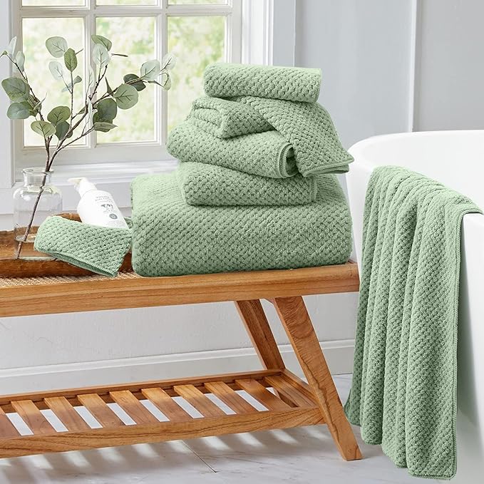 8 Piece Bathroom Towel Set Green |2 Oversized Large Bath Towels Sheet,2 Hand Towels and 4 Washcloths| 600GSM Ultra Soft Luxury Premium Towel Set Highly Absorbent Quick Dry Hotel Towel Collection