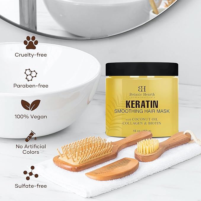 Botanic Hearth Keratin Hair Mask | Biotin, Collagen & Coconut Oil | for Dry Damaged Treated Hair | Restore, Repair, Smoothing, Conditioning & Strengthen All Hair Types | for Men & Women | 16 Oz