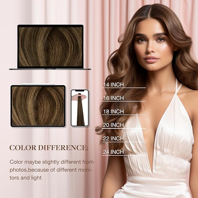 GOO GOO I Tip Hair Extensions Real Human Hair, 14inch 100g 200S, Cold Fusion I Tip Hair Extensions, Invisible Remy Hair Extensions, 2C/4E/6C Brown Sugar Swirl Highlights