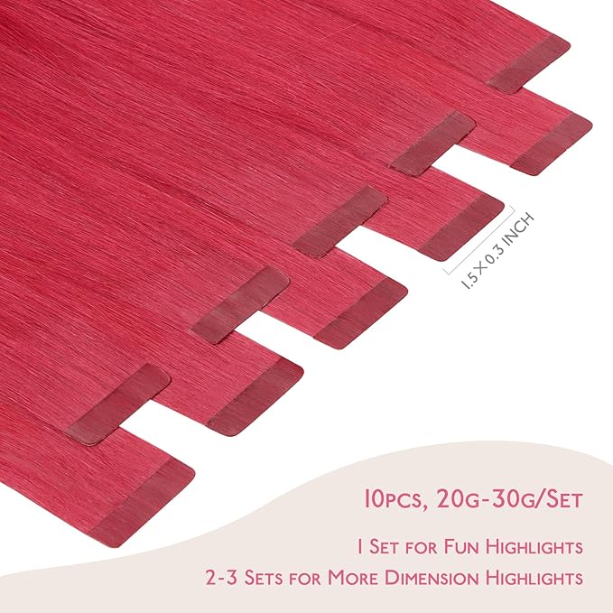 WENNALIFE Tape in Hair Extensions Human Hair Red Tape in Extensions, 10pcs 30g 26 inch Remy Invisible Tape Ins Straight Colored Soft Real Human Hair Tape in Extensions Refill Set Extensions