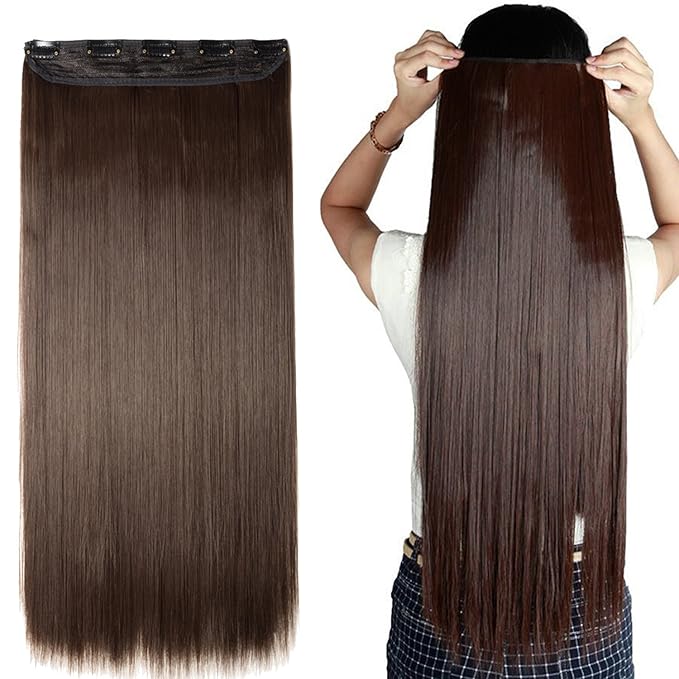 S-noilite® Trendy Medium Brown 30" Straight Curly 3/4 Full Head One Piece 5clips Clip in Hair Extensions Long Poplar Style for Xmas Gifts