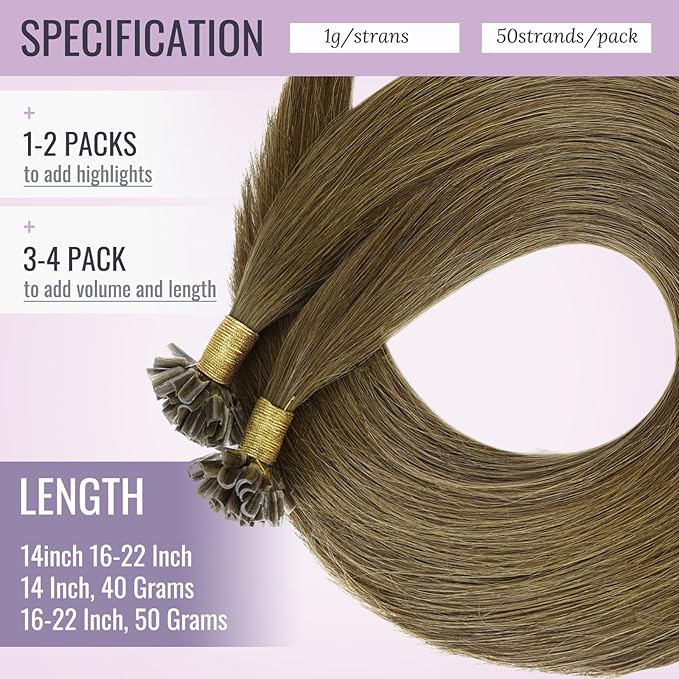 Fshine Middle Brown Nail Tip Human Hair Extensions 14 Inch Keratin Bondings Hair Extensions Soft Human Hair Chocolate Brown U Tip Hair Extensions Straight Hair 40g/50s