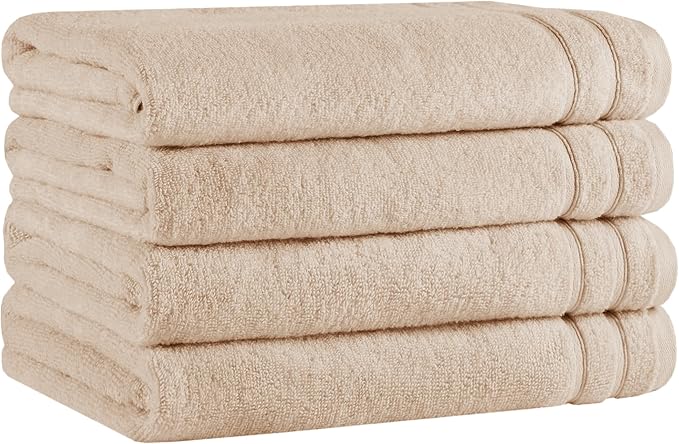 Comfort Spaces Extra Large Bath Towel Set of 4 Piece 30x60 Bath Sheet Set Shower Towel Beach Towel 100% Cotton Bathroom Towel Set Quick Dry Oversized Highly Absorbent Soft 400GSM Beige Tan Dual Layer