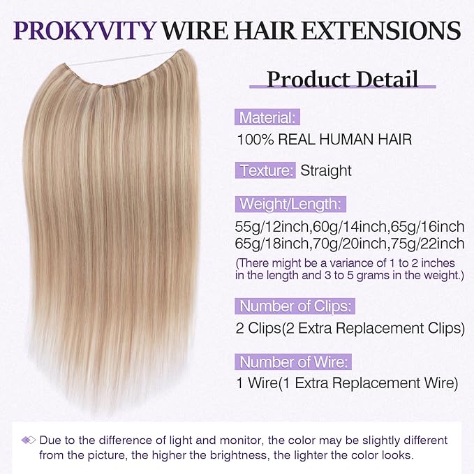 Halo Hair Extensions Real Human Hair,Halo Hair Extension 100% Human Hair, Wire Hair Extensions,Straight Champagne Blonde Balayage 12inch/55g