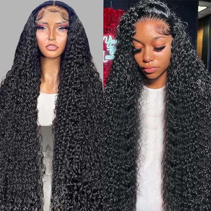 28 Inch Deep Wave Lace Front Wigs Human Hair 200% Density 13x4 HD Transparent Full Lace Frontal Wigs Human Hair 12A Deep Curly Glueless Wigs Human Hair Pre Plucked for Black Women 3X Longer Lifespan
