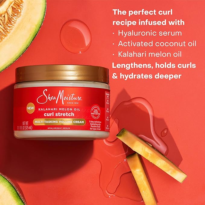 SheaMoisture Curl Stretch Multi-tasking Volume Cream Kalahari Melon Oil and a Tropical Vacation Scent With Hydrating Hyaluronic Serum, Defines Type 4 Curls For Days 11 Fl Oz