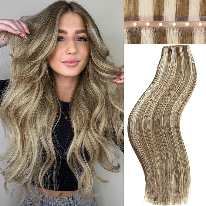 Twin Tab Butterfly Genius Weft Human Hair Extensions Latest Double Invisible Real 100% Remy Human Hair OVO Weft with Micro Bead Simulated Scalp Hair Extensions 100g 7ps 18 Inch 9A/60