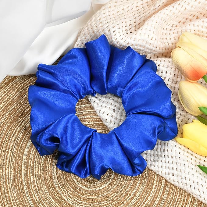 CEELGON Royal Blue Big Satin Scrunchie6.5 Inches Jumbo Scrunchies Silky Hair Ties Oversized Ponytail Holderfor Thick Curly Hair Extra Large Hair Accessories for Women (Royal Blue)