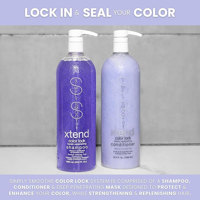 SIMPLY SMOOTH Xtend Keratin Replenishing Color Lock Conditioner Slows Color Fade & Prolongs Hair Color Service Gently Clean & Protect Your Hair Color Sodium Chloride Free 33.8 Fl Oz