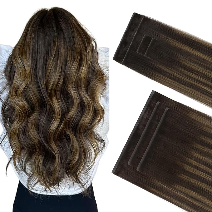 GOO GOO Invisi Edge Clip in Hair Extensions Set, 24inch 160g, 4pcs Injected Seamless PU Clip ins and 3pcs Classical PU Clip ins, Virgin Real Human Hair, #(T2/6) P2
