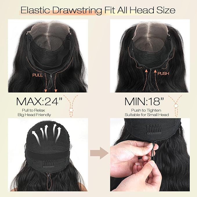 Glueless Wigs Human Hair Pre Plucked Pre Cut 7x6 Hd Lace Closure Wigs Human Hair 24 Inch Body Wave Human Hair Wigs 250% Density Drawstring Glueless Wigs human hair for Beginners