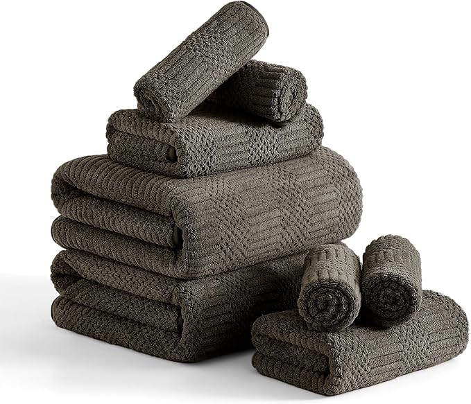 8 Piece Bath Towel Set-2 Oversized Bath Sheets(35"x70"),2 Hand Towels,4 Washcloths-Extra Large Microfiber Towel Sets,Less Lint Highly Absorbent & Quick Dry Bath Towels for Bathroom Gym Pool,Brown
