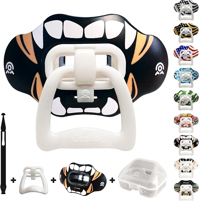 Football Mouth Guard Lip Guard 2-in-1 Transformer Pacifier Football Sports Lip Protector for Adults & Youth USA Flag & Fangs Mouthpiece (Case Included)
