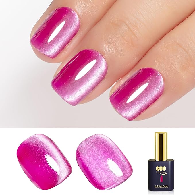 YTD Likomey Cat Eye Gel Nail Polish,Silk Glass 15ml Hot Pink Magnetic Shimmer Glitter Moonlight Jelly Shiny Salon Home Fall Winter UV Color Varnish with Magnet Stick,HEMA Free TPO Free,MY502