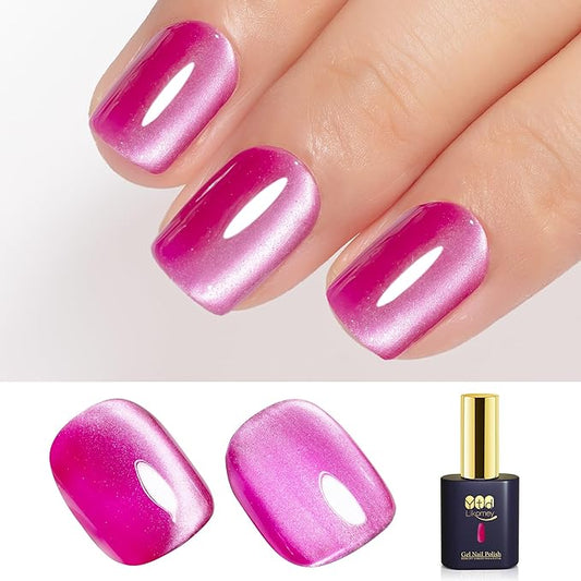 YTD Likomey Cat Eye Gel Nail Polish,Silk Glass 15ml Hot Pink Magnetic Shimmer Glitter Moonlight Jelly Shiny Salon Home Fall Winter UV Color Varnish with Magnet Stick,HEMA Free TPO Free,MY502