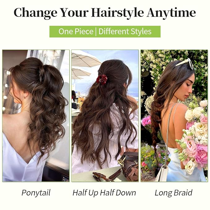 KooKaStyle Invisible Wire Hair Extensions with Transparent Wire Adjustable Size 4 Secure Clips Long Wavy Secret Hairpiece (24 Inch, Black)