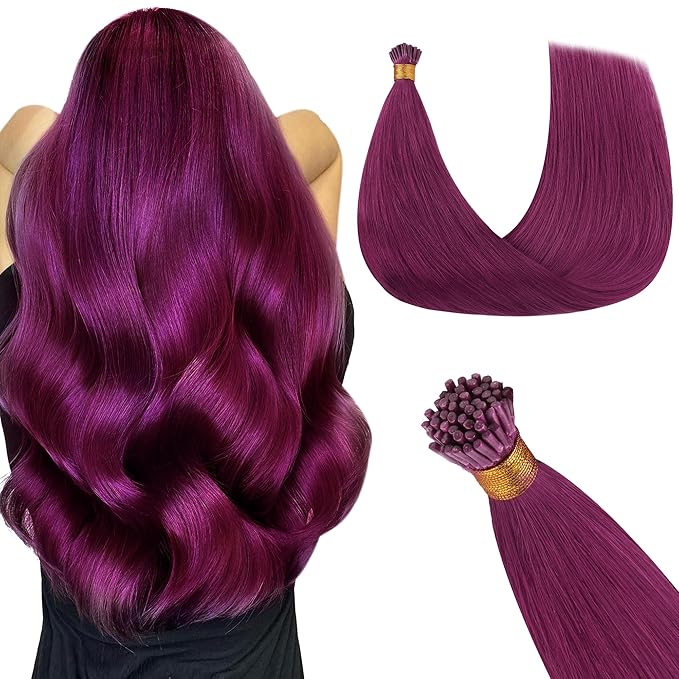 GOO GOO Colored I Tip Hair Extensions, Real Human Hair, 24inch 50g, Cold Fusion, Invisible Remy, Violet