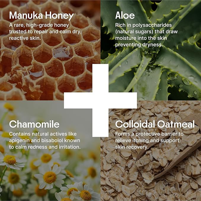 Clearbody Organics Manuka Honey Cream for Ezcema & Dry Skin - Manuka Honey Ointment - Colloidal Oatmeal, Aloe & Natural Ingredients - Fast Relief Lotion for Reactive Skin - No Greasy Residue - 1 oz