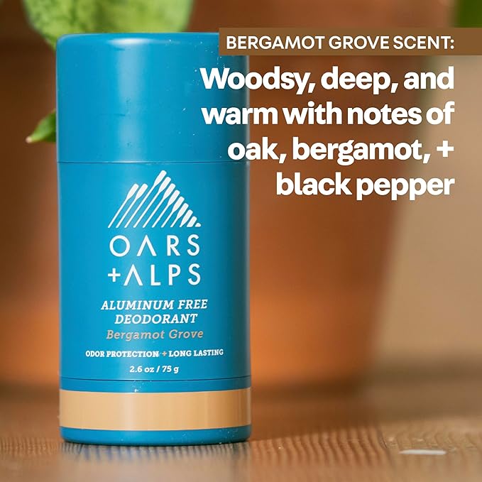 Oars + Alps Deodorant for Men & Women, Aluminum Free Deodorant for Men, Dermatologist Tested, Clean Ingredients, Vegan, Long Lasting, Odor Protection, Bergamot Grove, 2pk, 2.6oz
