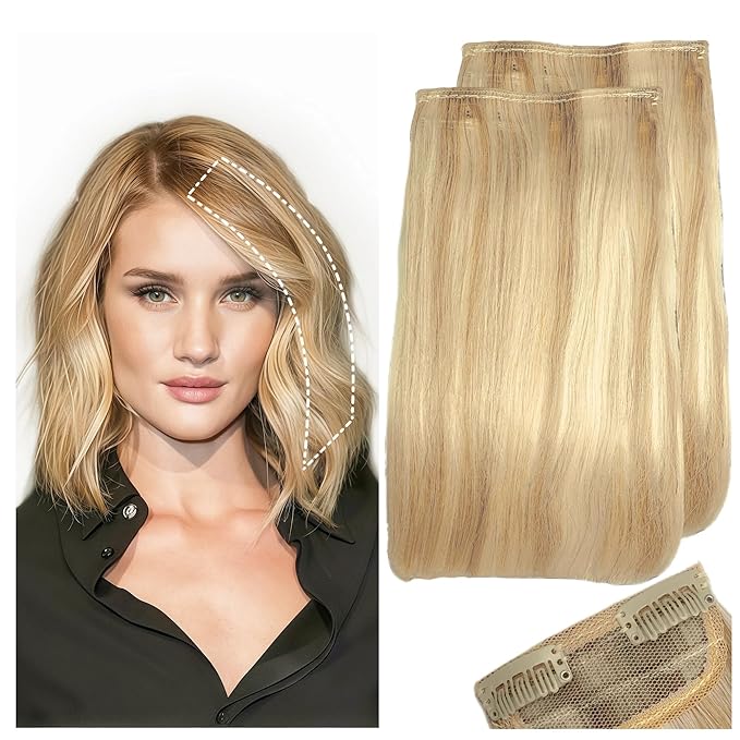 2 Pcs Short Hair Extensions, Human Hair Clip in Extensions for Women 6 inch Honey Brown and Bleach Blonde