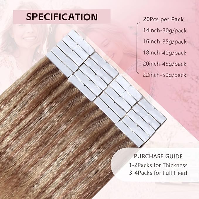 Invisible Tape in Hair Extensions Real Human Hair 3rd-Generation #10/27/27 Ash Brown to Caramel Blonde 20pcs 50g 22inch Insert Hand-Tied Invisi Edge Tape ins Extensions（#10/27/27-22inch）