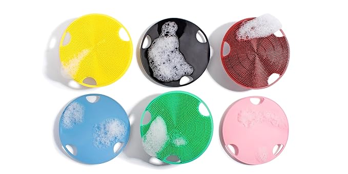 Boie USA Flat Body Scrubber - Soft Silicone-Like Exfoliating Shower Scrubber & Body Cleansing Brush - Stick-to-Wall Loofah Replacement - Antimicrobial Body Exfoliator for All Skin Types (Pink)