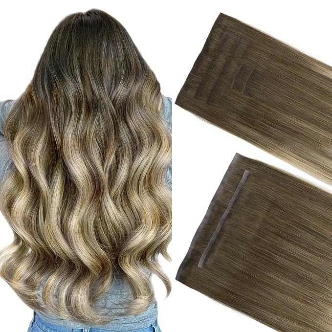GOO GOO Invisi Edge Clip in Hair Extensions Set, 24inch 150g, 5pcs Injected Seamless PU Clip ins and 2pcs Classical PU Clip insn Real Human Hair, #(T3/8) P(T3/613)