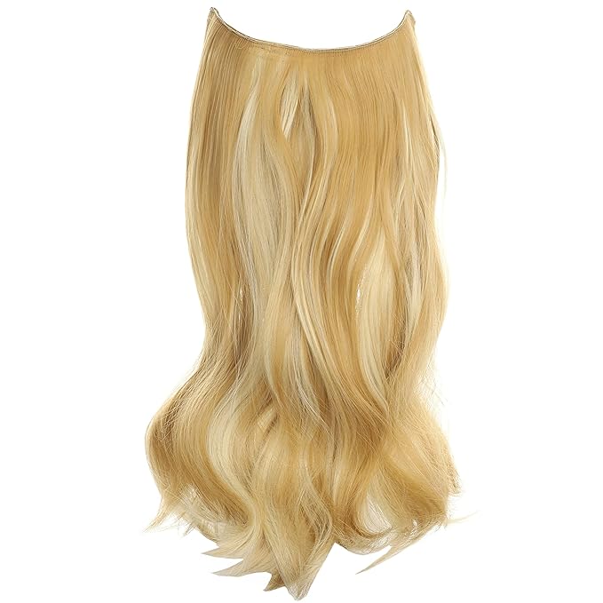 Invisible Wire Hair Extensions Transparent Wire Adjustable Size 4 Secure Clips Long Wavy Curly Secret Hairpiece 14 Inch for Women