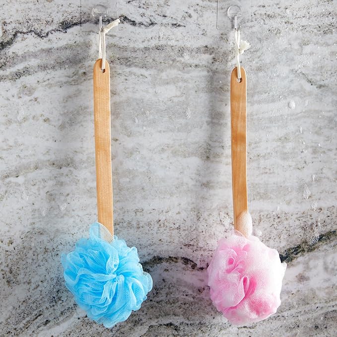 Juvale Loofah Back Scrubber for Shower - 4 Pack, Assorted Colors, 16 in - Loofah with Handle - Body Scrubber & Shower Brush with Long Handle