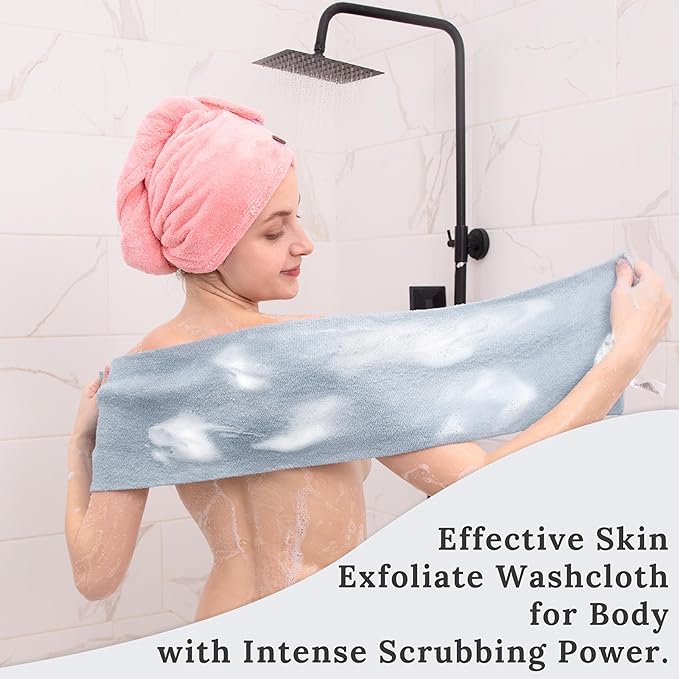 myHomeBody Exfoliating Washcloths for Showering, Loofah Body Scrubber Exfoliator, Back Shower Towel, Bath Washer for Exfoliation, Sky Blue, Set of 2