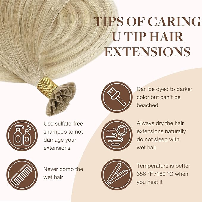 GOO GOO U Tip Hair Extensions Real Human Hair, 16inch 50g 50S, Invisible Remy Hot Fusion U Tip Hair Extensions,18ET90A Natural Blonde Balayage