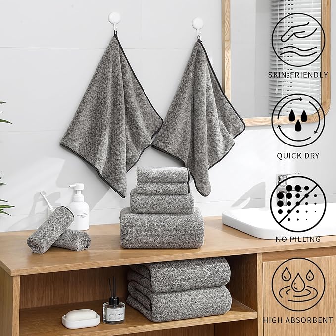 Ultra Soft Bath Towel Set,12 Piece (4 Bath Towels,4 Hand Towels,4 Washcloths) Family Bathroom Towels Set with Hanging Loop,Quick Dry Extra Absorbent Shower Towel for Bathroom,Hotel,Spa-Dark Brown