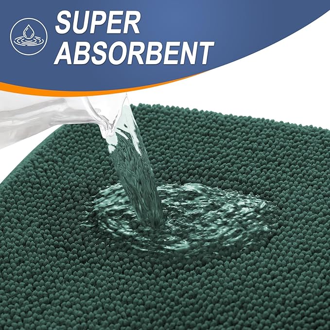 OLANLY Thick Memory Foam Bath Mat Rug 70x24, Extra Soft Absorbent Bathroom Rug, Quick Dry Bath Mats, Non-Slip, Washable Carpet for Bathroom, Tub and Shower, Home Decor Accessories, Blackish Green
