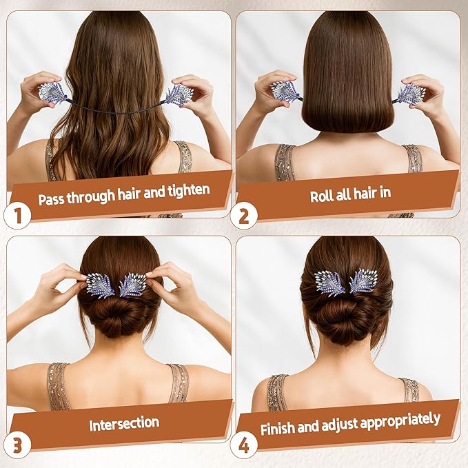 2 Pcs Bun Maker Crystal Hair Bun Maker French Twist Hair Disk for Women Feather Lazy Hair Curler Hair Accessories for Women Girls