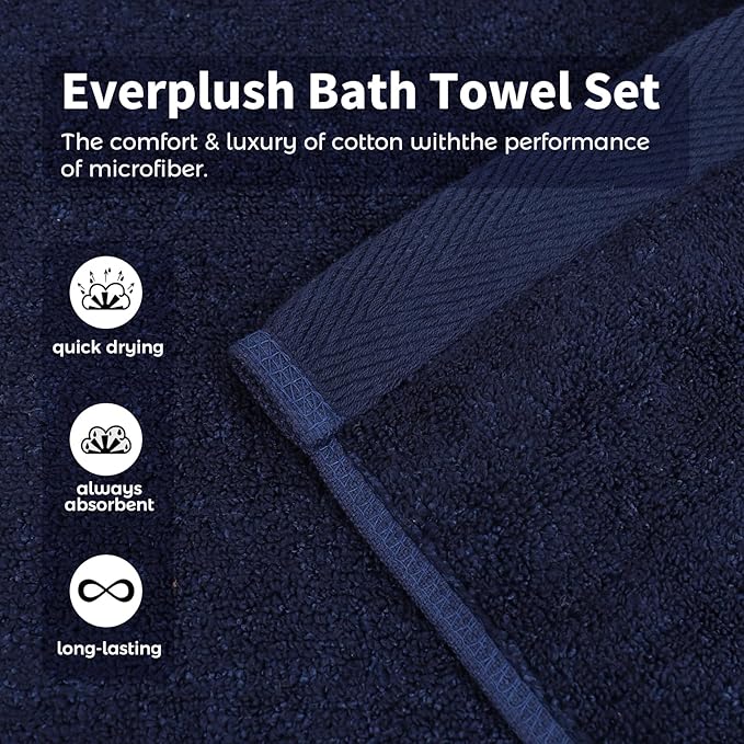 Everplush Classic 6 Pcs Luxury Bath Towels Sets,Highly Absorbent and Quick Dry Extra Large Bath Towel, Super Soft Towel for Bathroom, Pool, Swim (Navy Blue, Bath Towels 6PK)