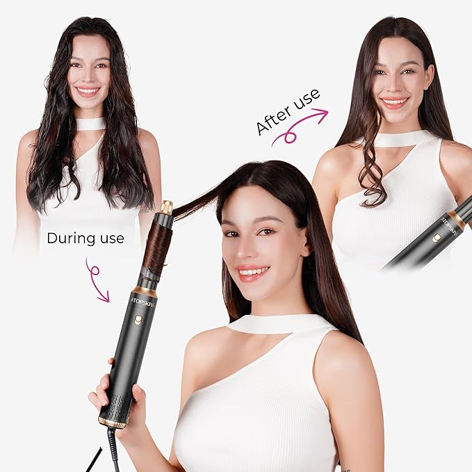 6 in 1 Hair Dryer Brush, Detachable Air Styler, 3 Heat Settings Blow Dryer Brush Frizz-Free Volumizing, Straightening, Curling ALCI Safety Plug for Travel & Home Styling (Black)