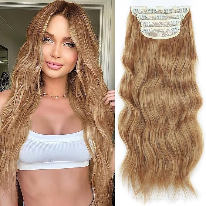 Clip in Hair Extensions for Women 20 Inch Copper Red Hair Extension Long Wavy Hair Extension Thick Hairpieces Long Clip in Hair Extensions(20INCH, 30/44B)