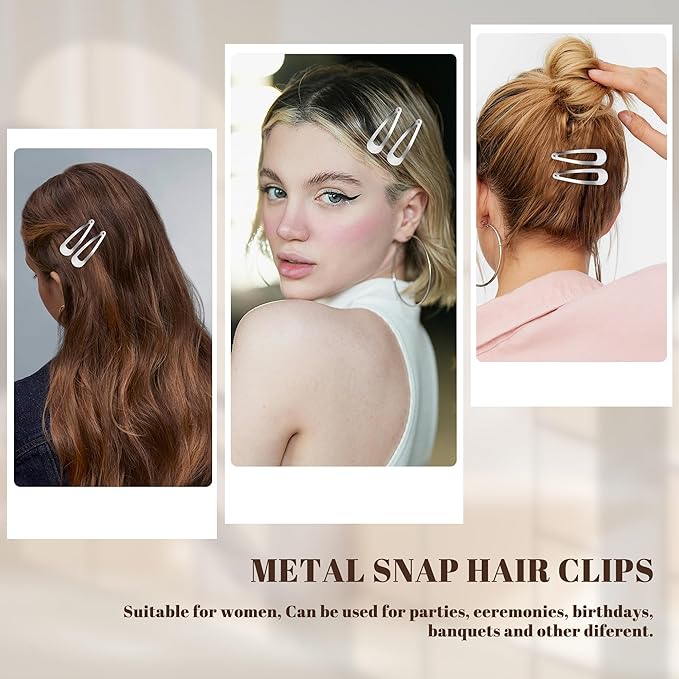 48 PCS Small Metal Barrettes For Women Non Slip Water Drop Snap Clips For Thick Thin Fine Hair Classic Accessories,Silver,1.97 x 0.5 In