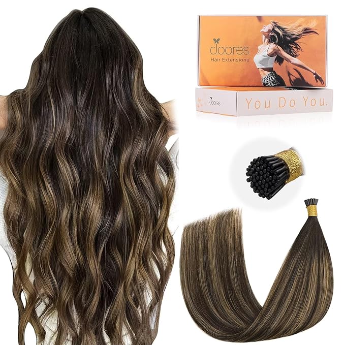 DOORES I Tip Remy Hair Extensions, Balayage Dark Brown to Chestnut Brown 24 Inch 50g/50s, Natural Hair Extensions