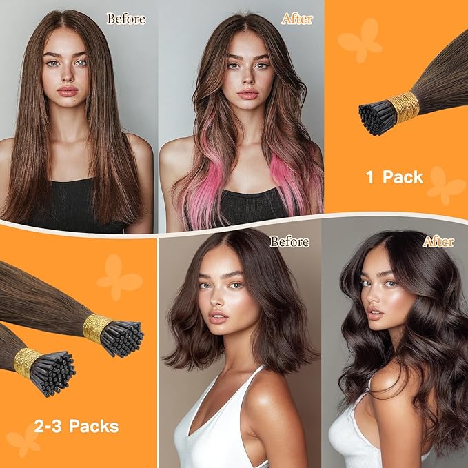DOORES I Tip Hair Extensions Human Hair 100s 100g,Itip Human Hair Extensions,22 Inch Chocolate Brown I Tip Hair Extensions Cold Fusion Remy Hair Extensions