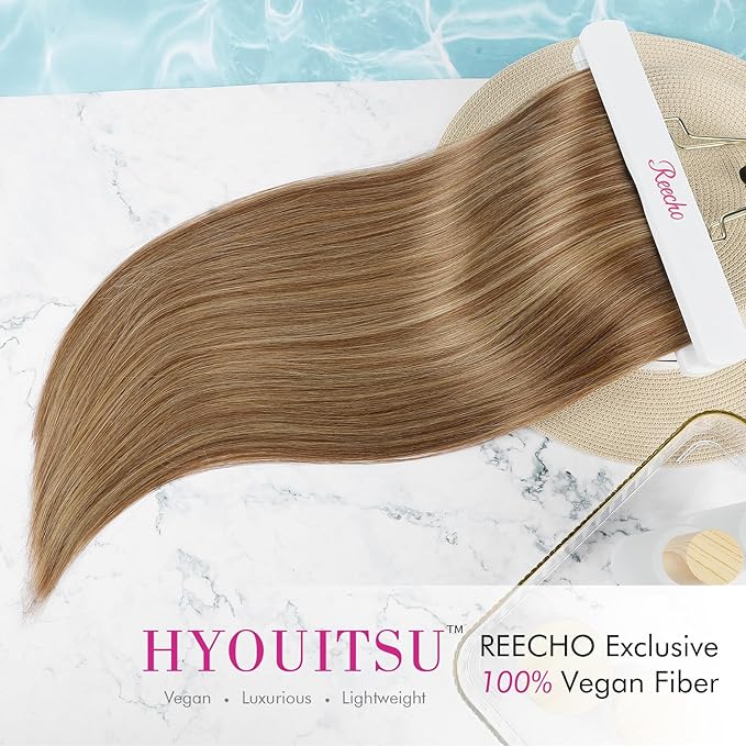 REECHO 20" Straight Long 4 PCS Set Thick Clip in on Hair Extensions Light Brown with Highlights