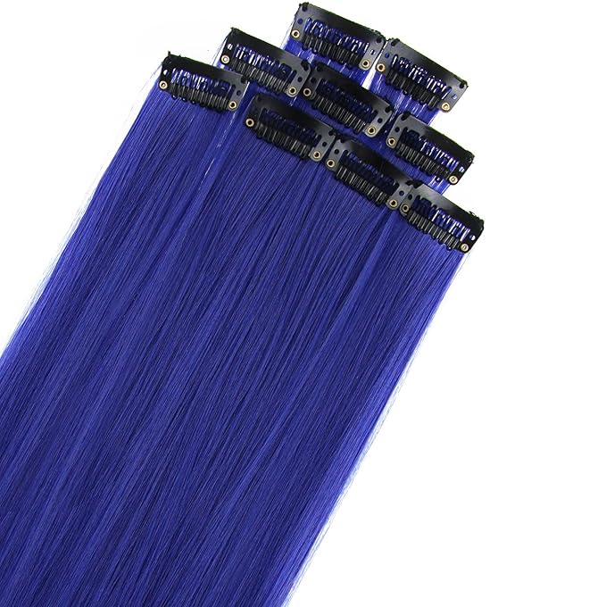 Rhyme 9PCS 21" Colored Clip in Hair Extensions Blue Hair Extensions for Women Girls Hair Clips Party Highlights hair Accessories (Blue)
