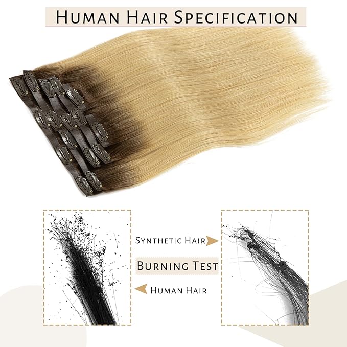 Caliee 16 Inch Balayage Clip in Hair Extensions Real Human Hair R4/18 Ash Blonde With Medium Brown Roots 7Pcs PU Clip in Human Hair Extensions 110G Silky Soft Natural Remy Hair for Women
