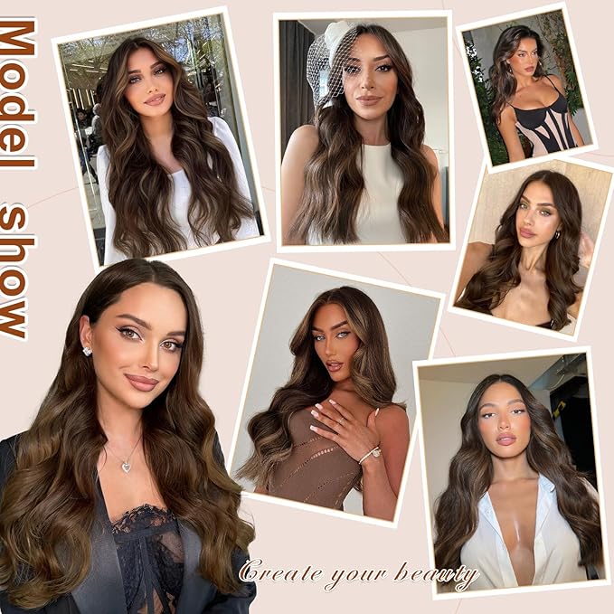 Vigorous Clip in Hair Extensions Black&Dark mix light brown Hair Extensions Clip ins 4PCS Thick Synthetic Wavy hair for Women