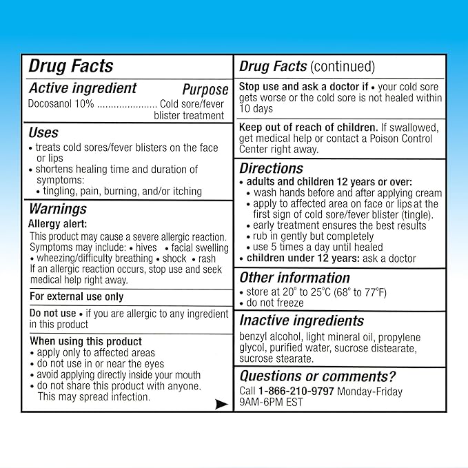 Cosette Cold Sore/Fever Blister Treatment for Face or Lips with Docosanol Cream, 10% - Treatment Cream for Cold Sore/Fever Blister - 0.07 oz Pump Bottle (2)