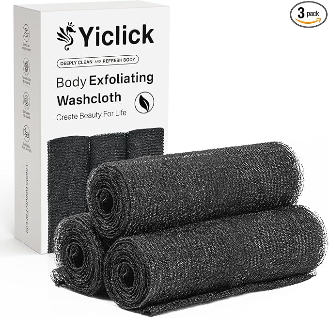 Yiclick Exfoliating Washcloth Towel, Japanese Exfoliating Bath Wash Cloth for Body Exfoliation, Korean Back Scrubber Washer for Shower, African Net Sponge Brush Loofah Exfoliator